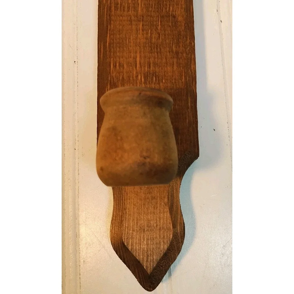 Vtg Wood Wall Candle Sconce Pair Cottage Rustic Farmhouse Country Core MCM Folk